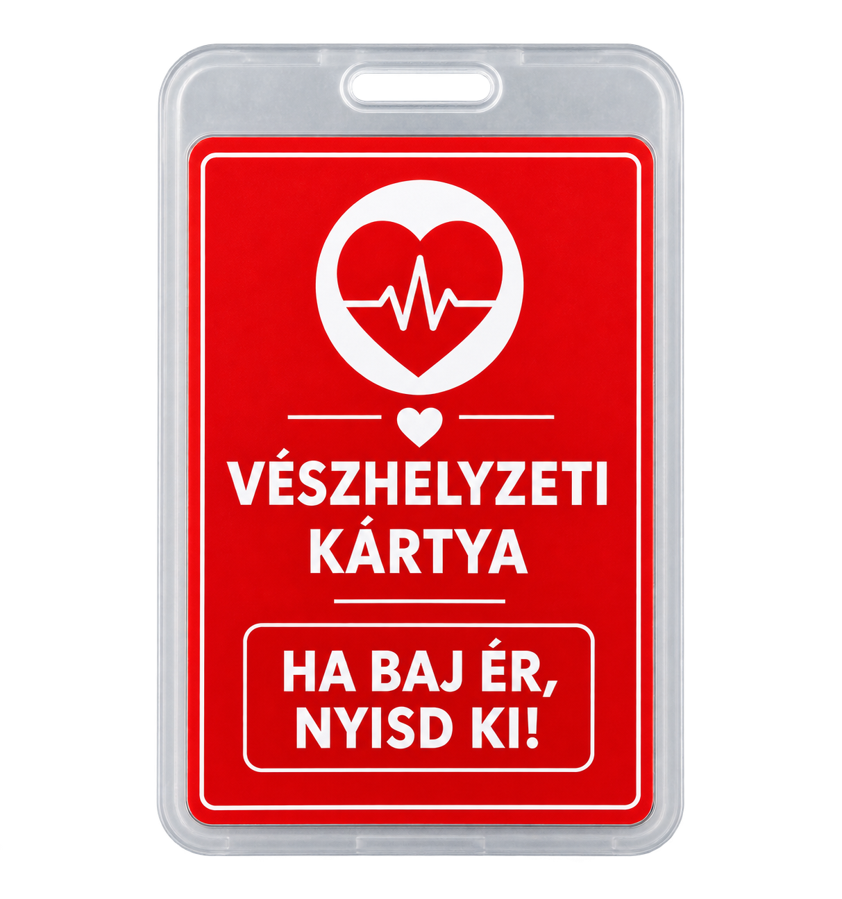 ÉletKapocs vészhelyzeti kártya átlátszó tárolótokban